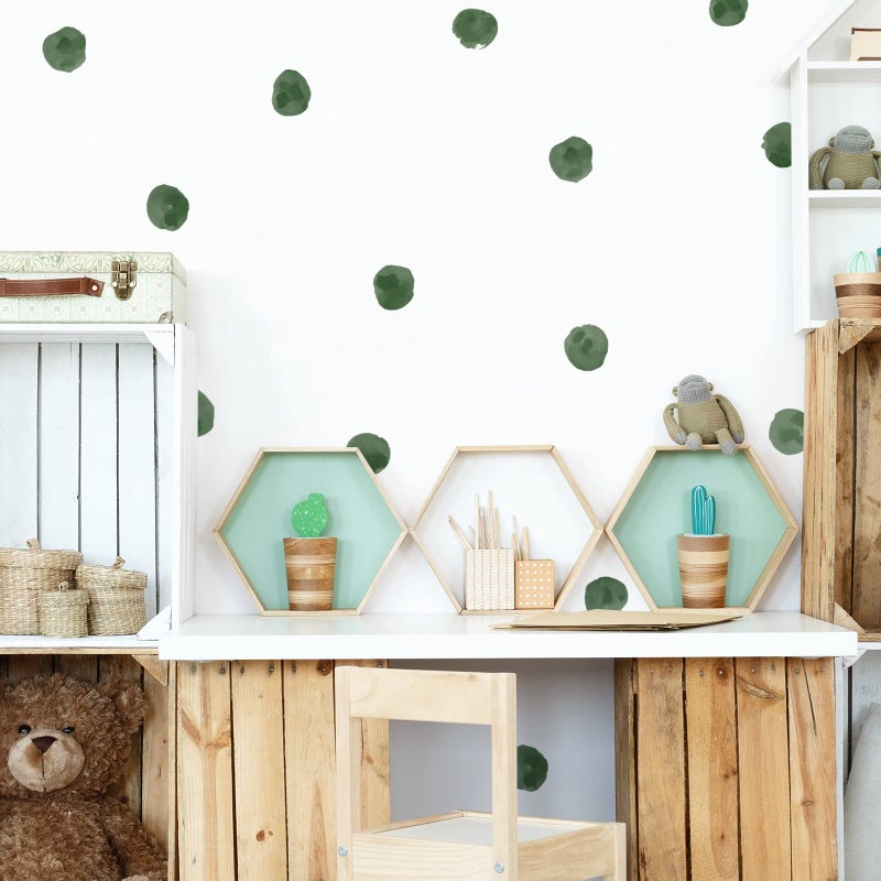 ROFARSO 120 Decals 2.2'' Blackish Green Watercolor Polka Dots Wall Decals Stickers DIY Removable Peel & Stick Wall Art Decorations Home Decor for Nursery Bedroom Living Room Playing Room - Image 2